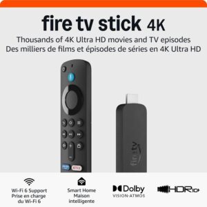 Fire TV Stick 4K (newest model), streaming device, more than 700,000 movies and TV episodes, supports Wi-Fi 6, watch free & live TV