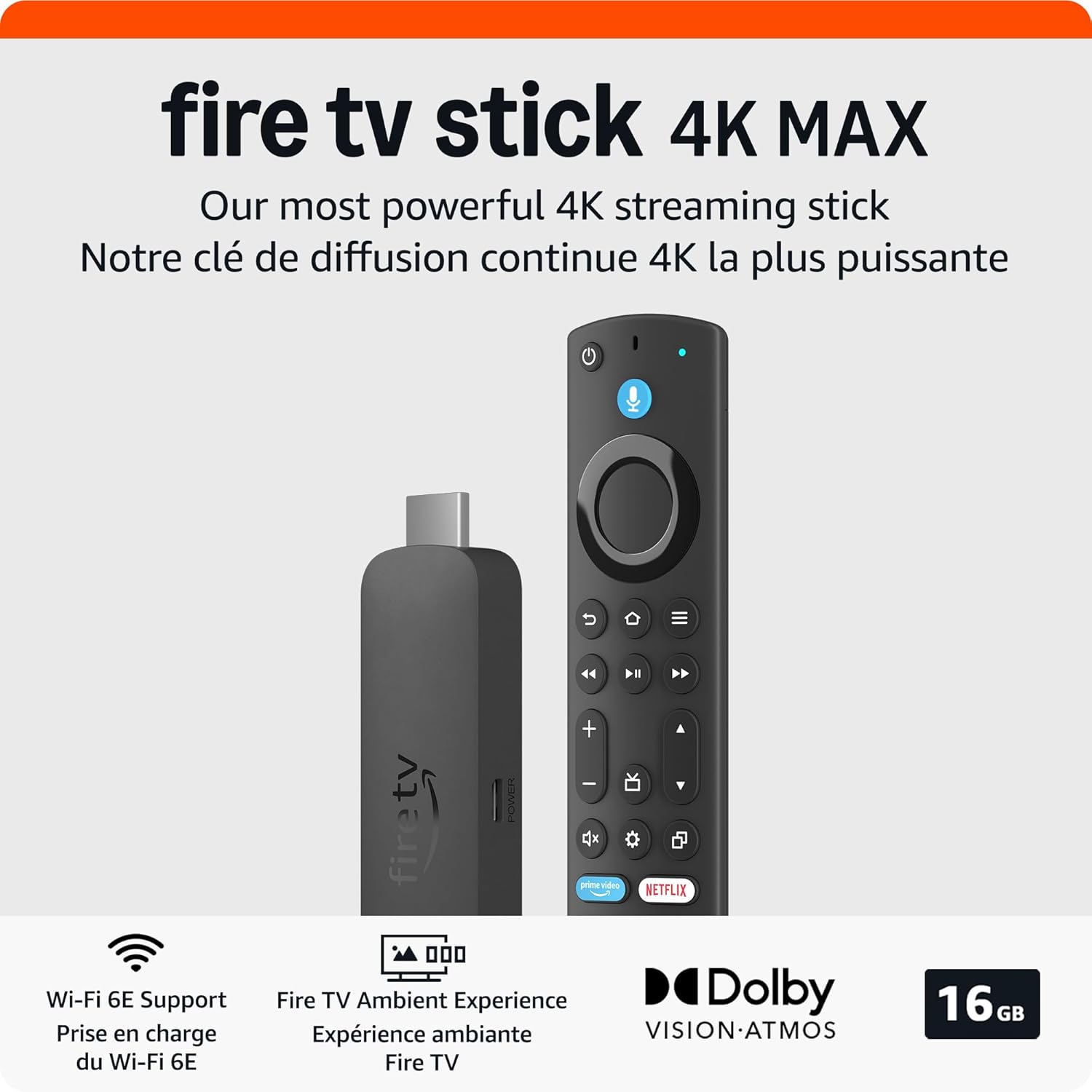 Fire TV Stick 4K Max (newest model), streaming device, supports Wi-Fi 6E, free & live TV without cable or satellite